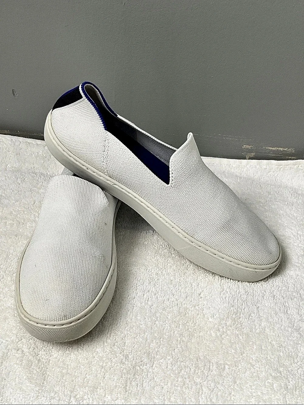 Rothy's The Original Slip On Sneaker White & Blue ,women’s size 9